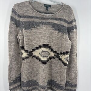Lauren Ralph Lauren Large Beige Southwestern Chunky Knit Sweater Wool *Flaw